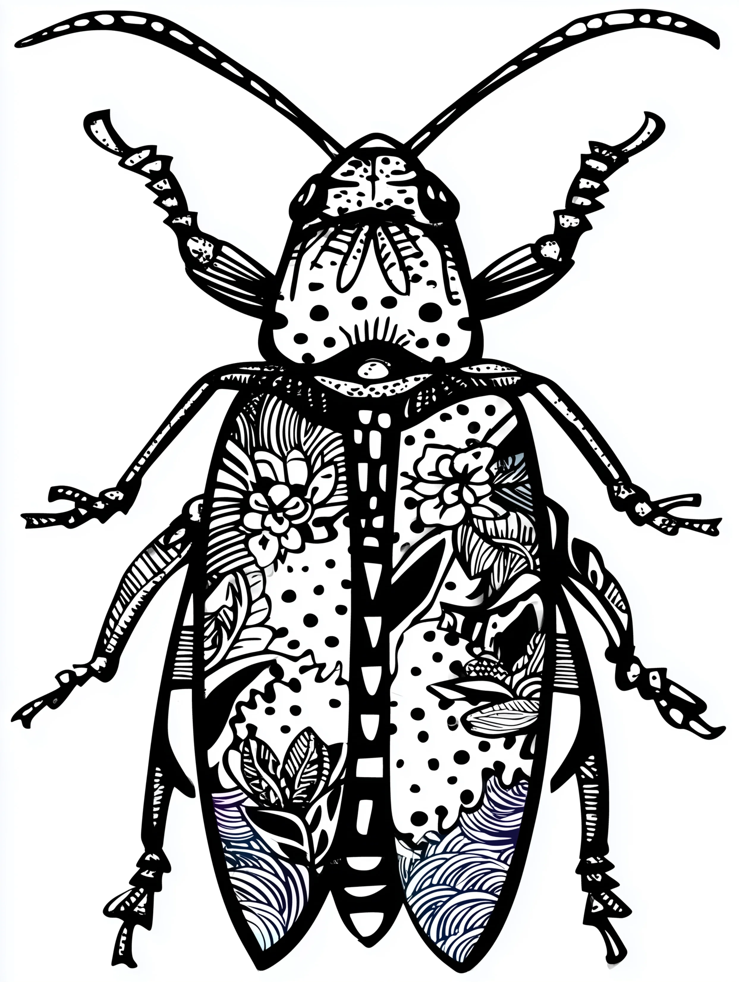 Free printable insect coloring page for adults featuring a beetle with decorative design on its exoskeleton